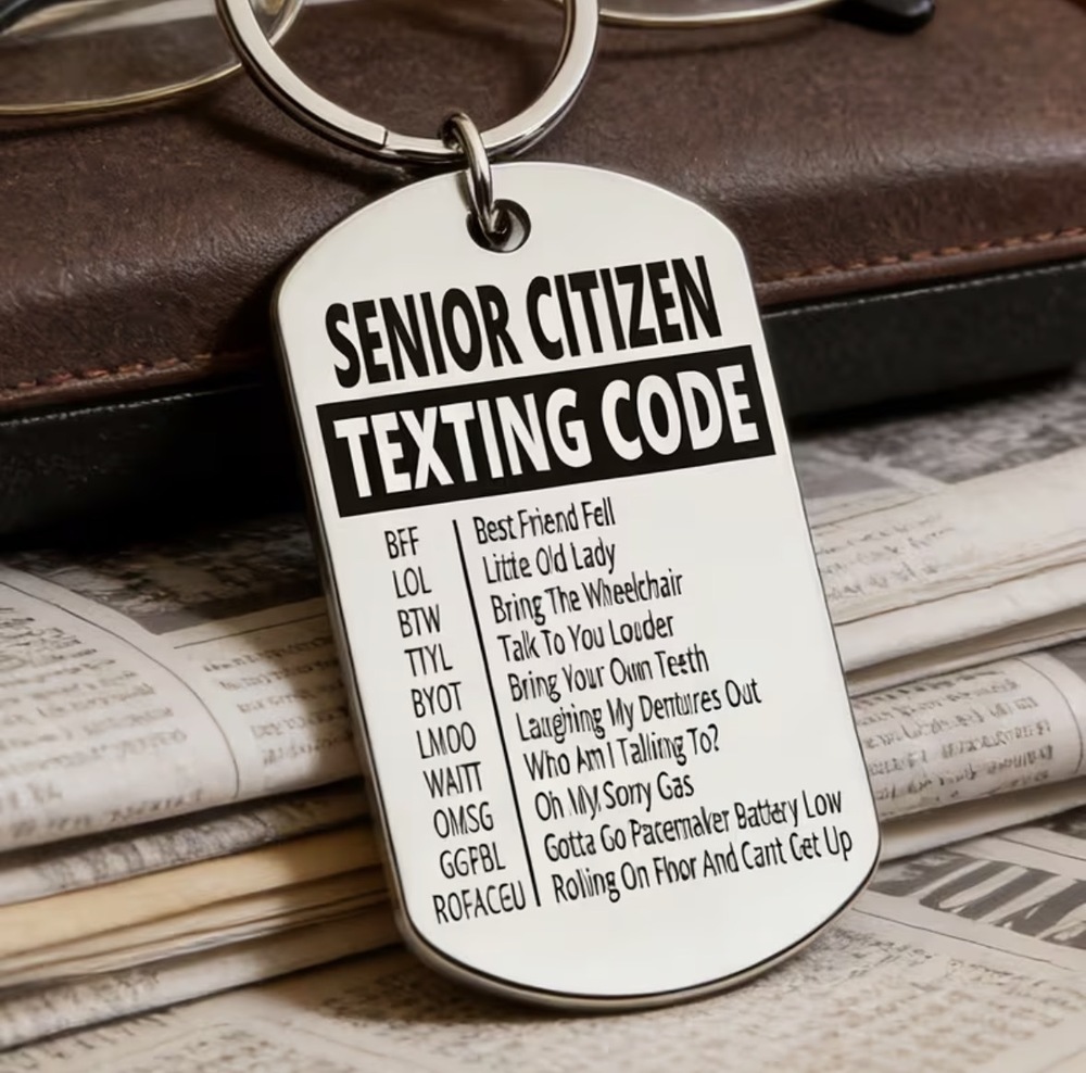 3/$25 Senior Citizen Texting Code Stainless Steel Keychain NEW